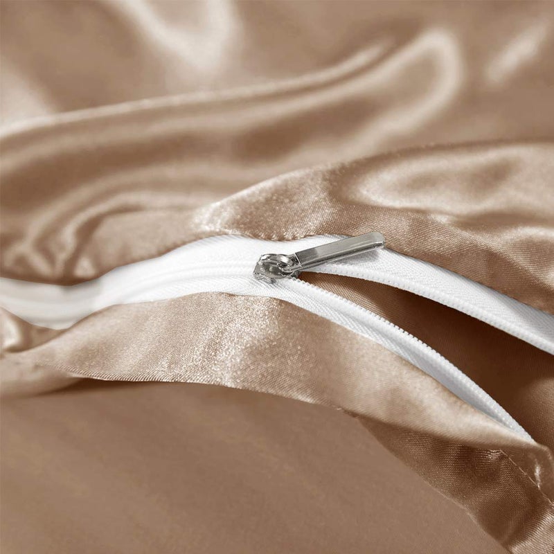 AiMay 3 Piece Satin Duvet Cover Set Bedding Sets Luxury Rich Silk Silky Super Soft Solid Color Reversible Stain-Resistant Wrinkle Free (Queen, Taupe) - Image 5